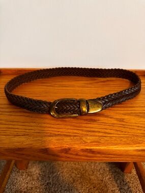 Capezio Braided Leather Belt with Brass-Tone Buckle - Brown